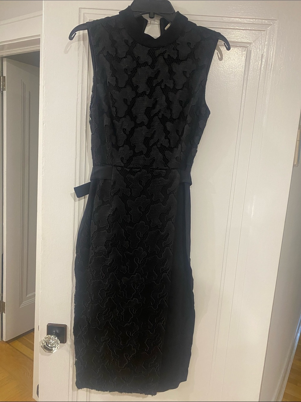 A.L.C. Black Sleeveless Lace Midi Dress with Ties